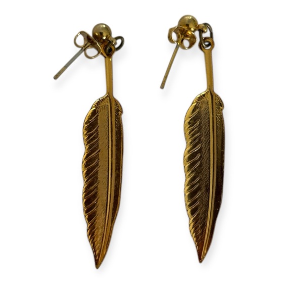 Vintage Jewelry - Vintage 80’s Gold Tone Feather Drop Earrings